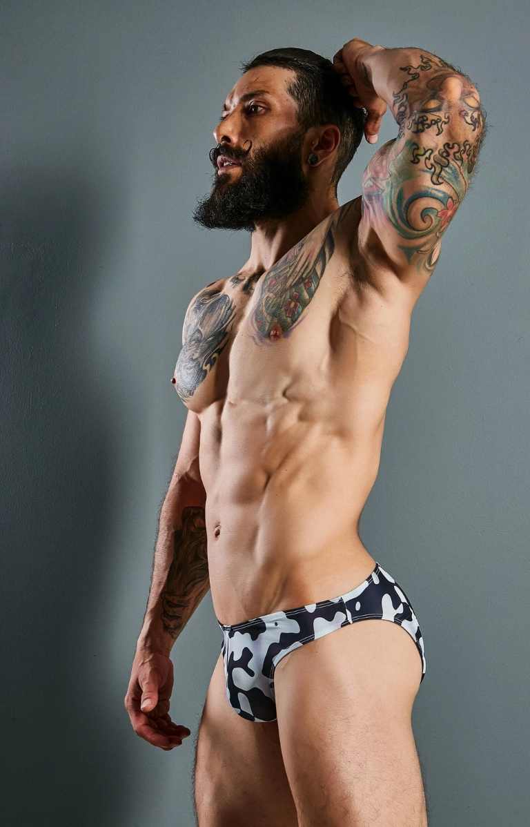 Low Brief Bikini Men Underwear - Camo Black & White