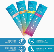 Load image into Gallery viewer, HydroMATE Electrolytes Powder Packets Low Carb Hydration Accelerator Drink Mix Party Relief Plus Vitamin C Variety Pack 16 Sticks

