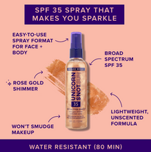Load image into Gallery viewer, Unicorn Snot Summer Sunscreen Spray - Spf 35 Rose Gold Glitter
