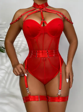 Tourtiwi Sexy Mesh Halter Lingerie Bodysuit
