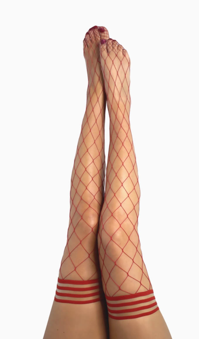 Kixies Claudia Red Large Fishnets Thigh-Highs Stockings